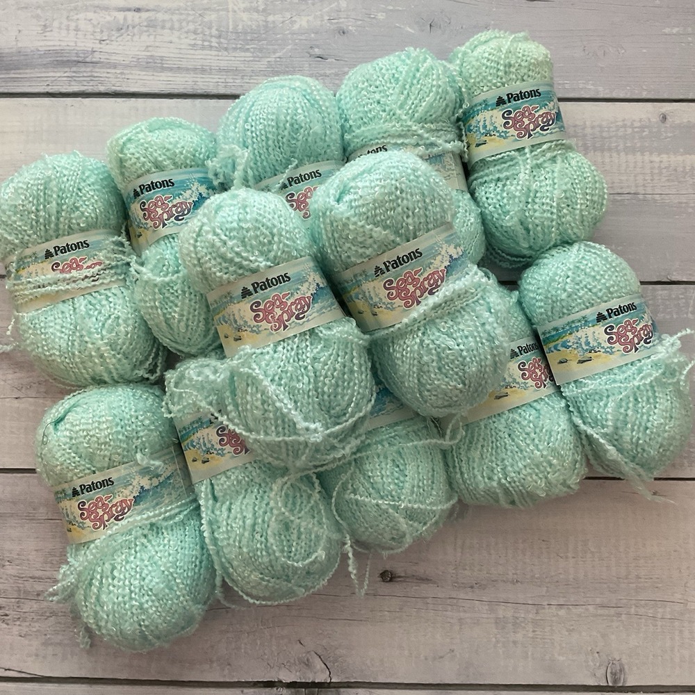 Patons Sea Sprays Yarn 12 Skeins Mint Green Shade 2369 50 Grams Acrylic Viscose